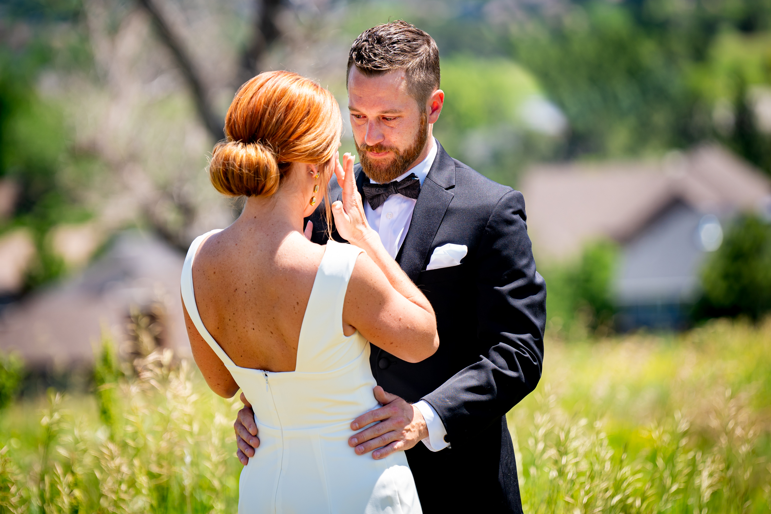 Ashley & Alex's wedding at The Manor House in June, in Littleton, Colorado. Manor House Wedding, Littleton, Denver, Colorado, First Look with groom, Denver Wedding Photographer, Denver Wedding Photos, Denver Wedding