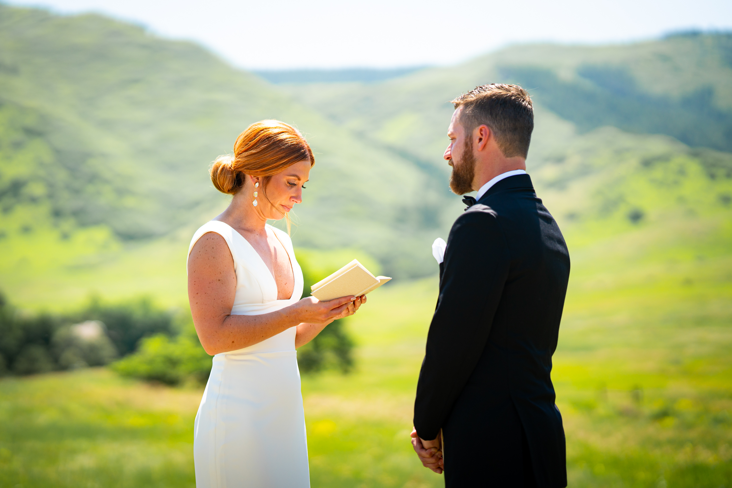 Ashley & Alex's wedding at The Manor House in June, in Littleton, Colorado. Manor House Wedding, Littleton, Denver, Colorado, First Look with groom, Denver Wedding Photographer, Denver Wedding Photos, Denver Wedding