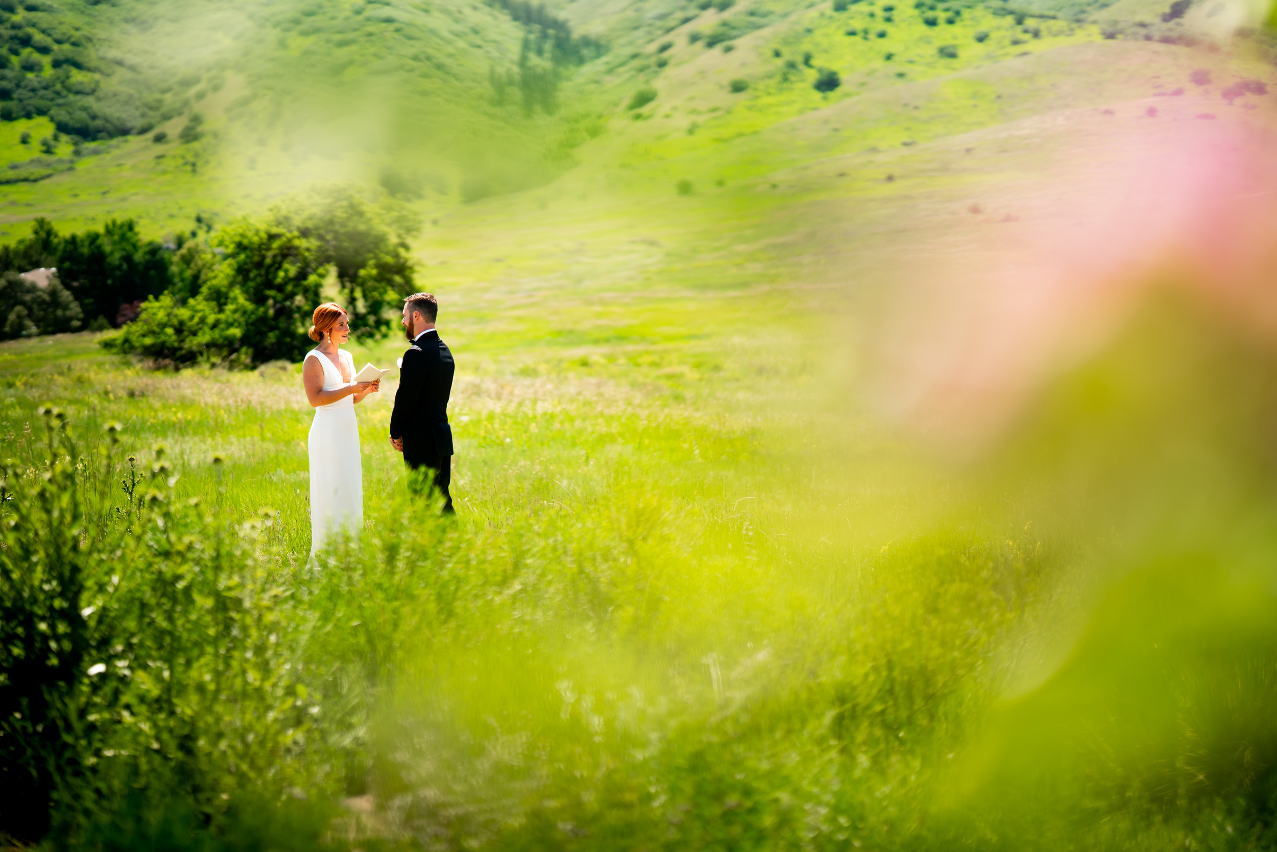 Ashley & Alex's wedding at The Manor House in June, in Littleton, Colorado. Manor House Wedding, Littleton, Denver, Colorado, First Look with groom, Denver Wedding Photographer, Denver Wedding Photos, Denver Wedding