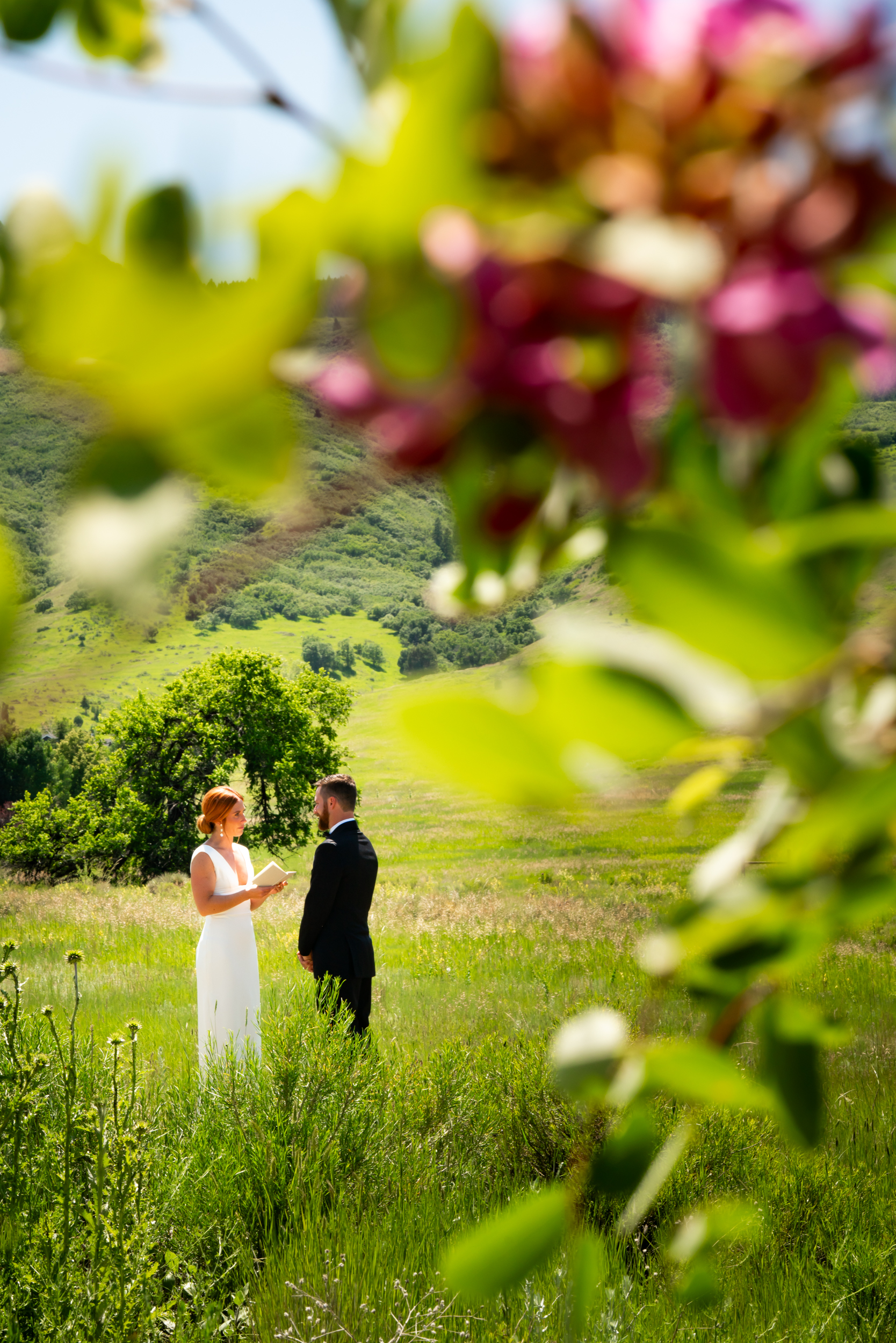 Ashley & Alex's wedding at The Manor House in June, in Littleton, Colorado. Manor House Wedding, Littleton, Denver, Colorado, First Look with groom, Denver Wedding Photographer, Denver Wedding Photos, Denver Wedding