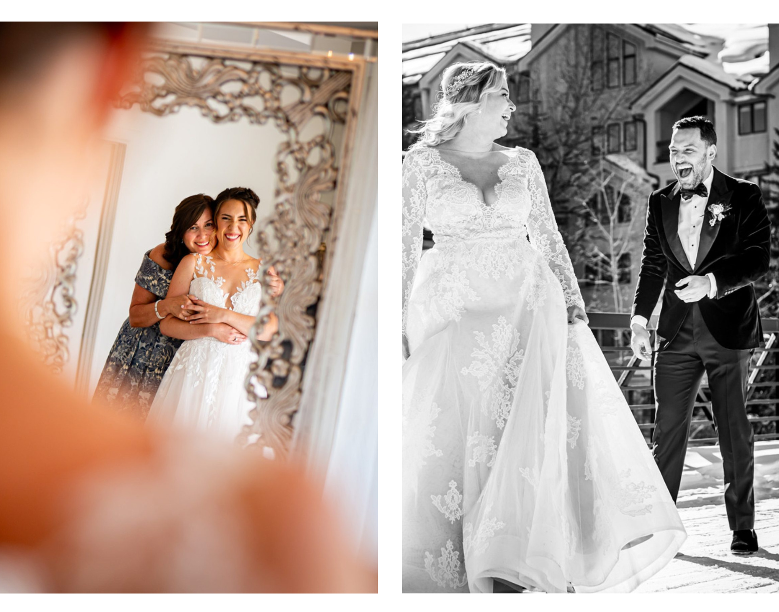 Bride and groom see each other for the first time on their wedding day